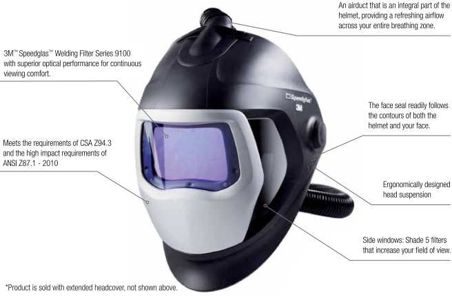 3M Speedglas 25-5802-10SW Supplied Air Welding Respirator Features The 9100 Air Welding Helmet