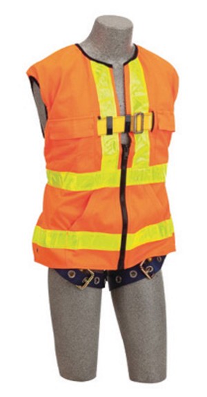 DBI/SALA Small Delta Hi-Viz Orange No-Tangle Full Body/Workvest Style Hi-Viz Orange Harness With Back D-Ring And Tongue Leg Strap Buckle 