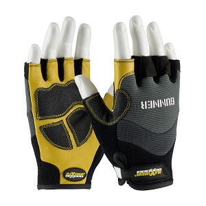 PIP 120-4300 Maximum Safety Gunner Workman's Glove with Reinforced Goatskin Palm and Fabric Back - Half-Finger 
