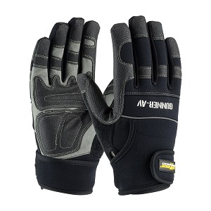 PIP 120-4400 Maximum Safety Gunner AV Synthetic Leather Palm with Anti-Vibration Pads and PVC Grip - Wrist Strap 