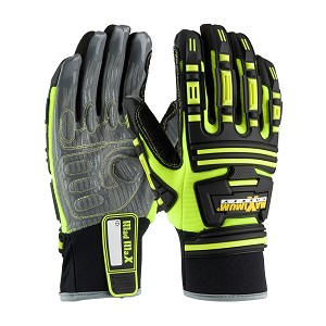 PIP 120-5200 Maximum Safety Roustabout Synthetic Leather Palm w/ Silicone Grip and Fabric Back - TPR Impact Protection 