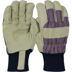 PIP 1555 Pigskin Leather Palm Glove with Fabric Back and Thermal Lining - Knit Wrist 