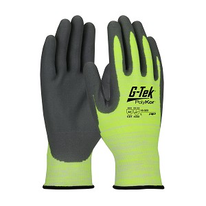 PIP 16-323 G-Tek PolyKor Hi-Vis Seamless Knit PolyKor Blended Glove with Nitrile Coated Foam Grip on Palm & Fingers 