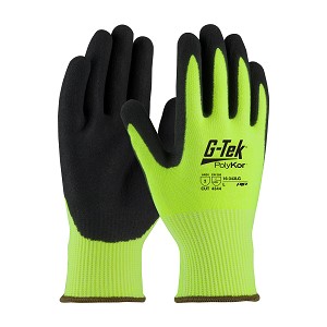 PIP 16-343LG G-Tek PolyKor Hi-Vis Seamless Knit PolyKor Blended Glove with Double-Dipped Nitrile Coated MicroSurface Grip on Palm & Fingers 
