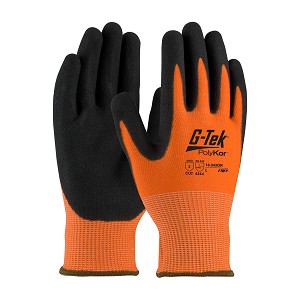 PIP 16-343OR G-Tek PolyKor Hi-Vis Seamless Knit PolyKor Blended Glove with Double-Dipped Nitrile Coated MicroSurface Grip on Palm & Fingers 