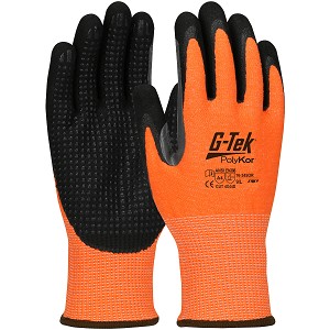 PIP 16-345OR G-Tek PolyKor Hi-Vis Seamless Knit PolyKor Blended Glove with Double-Dipped Nitrile Coated MicroSurface Grip on Palm & Fingers, 