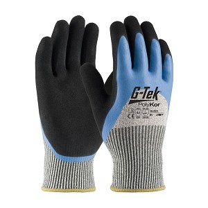 PIP 16-820 G-Tek PolyKor Seamless Knit PolyKor Blend Glove with Acrylic Lining and Double-Dip Latex MicroSurface Grip on Palm, Fingers & Knu 