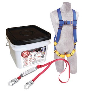 DBI/SALA Universal Protecta Compliance-In-A-Can Light Roofer's Fall Protection Kit (Includes 1191995 First Harness, 1340220 Pro-Stop 6' Single-Leg Shock Absorbing Lanyard, AJ47410 Web 6' Tie-Off Adapter And Bucket) 