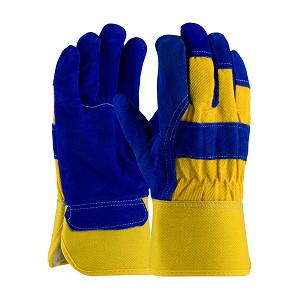 PIP 78-7863B Split Cowhide Leather Palm Glove with Fabric Back and Fleece Pile Lining - Rubberized Safety Cuff 