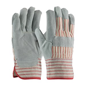 PIP 85-7512CS Economy Grade Split Cowhide Leather Palm Glove with Fabric Back - Starched Safety Cuff 