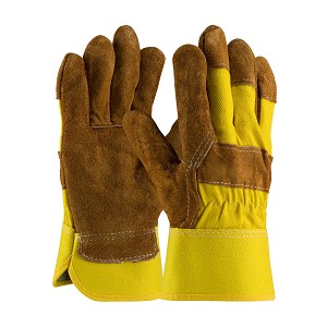 PIP 85-7513P Economy Grade Split Cowhide Leather Palm Glove with Fabric Back - Rubberized Safety Cuff 