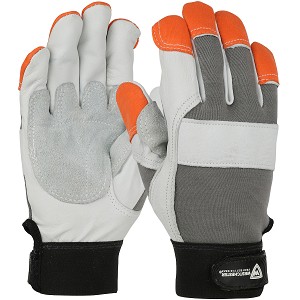 PIP 86565 Boss FR Goatskin Leather Glove with Split Cowhide Palm Patch and Nomex Back - Hi-Vis FR Fingertips 