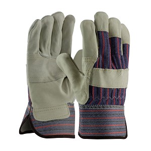 PIP 87-1563P Industry Grade Top Grain Cowhide Leather Palm Glove with Fabric Back - Rubberized Safety Cuff 