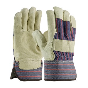 PIP 87-3501 Economy Grade Top Grain Pigskin Leather Palm Glove with Fabric Back - Rubberized Safety Cuff 