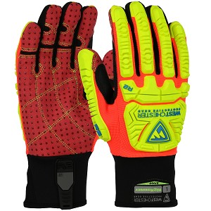 PIP 87000 R2 RigRunner Synthetic Leather Double Palm with PVC Dotted Grip and Fabric Back - TPR Impact Protection 