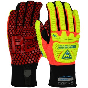 PIP 87010 R2 RigAce Synthetic Leather Double Palm with Silicone Palm and Fabric Back - TPR Impact Protection 