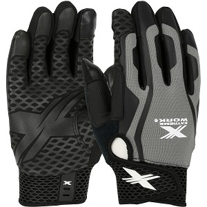PIP 89302GY Extreme Work LocX-On Synthetic Leather Palm with Silicone Grip, Gray Fabric Back & Touchscreen Index Finger - XLock Cuff 