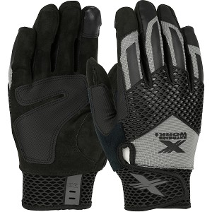 PIP 89303GY Extreme Work Knuckle KnoX ToughX Suede Palm with Gray Fabric Back and Touchscreen Index Finger - TPR Knuckle Guard 