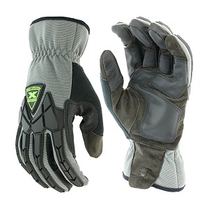 PIP 89305GY Extreme Work Strike ProteX ToughX Suede Palm with Gray Fabric Back and TPR Impact Protection - Slip-On Cuff 
