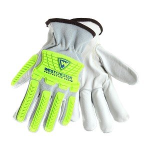 PIP 997KB Top Grain Leather Drivers Glove with Split Cowhide Back, Keystone Thumb and Hi-Vis Impact TPR 