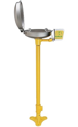 Bradley S19-210DC Pedestal-Mounted Eyewash with Stainless Steel Hinged Dust Cover 