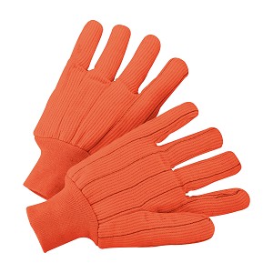 PIP K81SCNCORI Hi-Vis Cotton/Polyester Corded Double Palm Glove with Nap-In Finish - Knit Wrist 