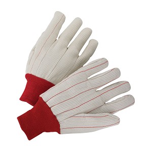 PIP K81SCNCRI Cotton Corded Double Palm Glove with Nap-In Finish - Red Knit Wrist 